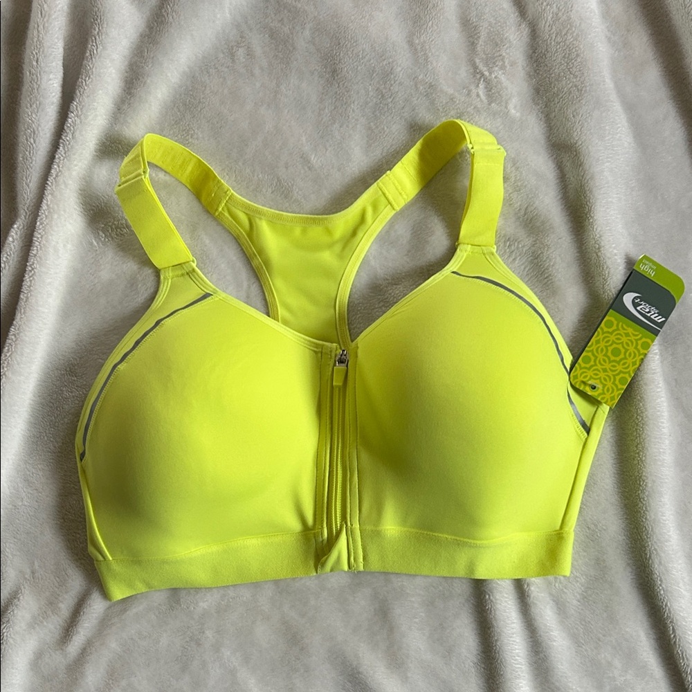 Zipper Front Yellow Sports Bra